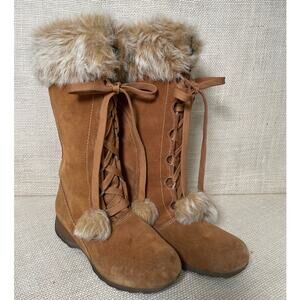 Sporto Golden Brown Leather Suede Winter Boots Faux Fur Calf High Women Size 8.5
